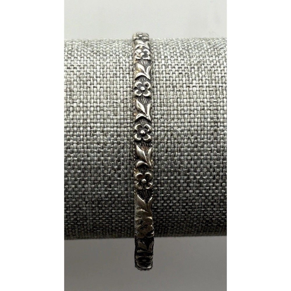 Vintage Repousse Floral Filigree Silver Plated Bangle Bracelet